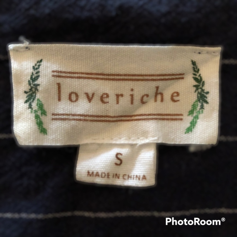 LOVERICHE VNECK BUTTON UP BLOUSE LONG SLEEVE NAVY WITH STRIPES SHIRT SIZE SMALL - Picture 3 of 6